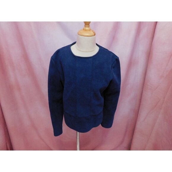 blue violet Faux Suede Back Zip Long Sleeve Navy Blue Top Girl's 14 - Picture 1 of 9